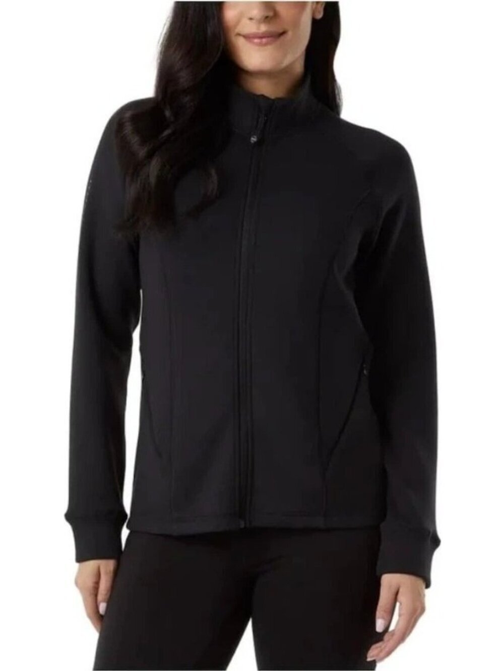 NWT 32 Degrees  Women's L Full-Zip Scuba Sweat Jacket Black B0778